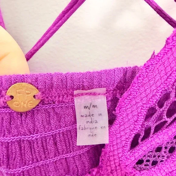 Free People Adella Tiered Slip Boho Dress Purple Crochet Lace Ruffle Mini Medium - Picture 5 of 7